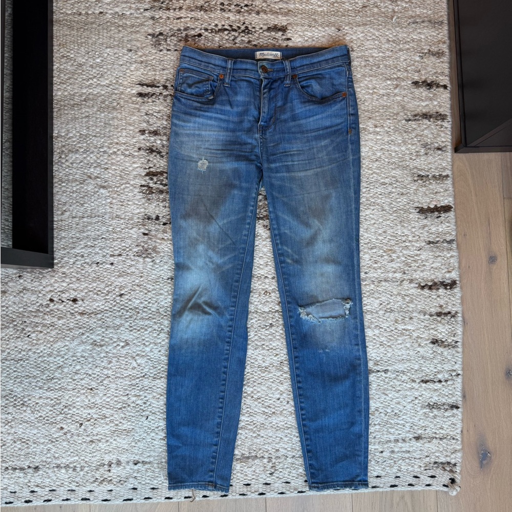 Madewell Blue Straight Leg Jeans with Distressing
